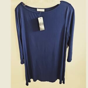 NEW Free to Live 3/4 Sleeve Tee Blue Rayon & Spandex  size L